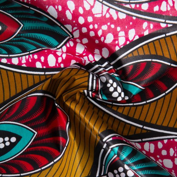 Tissu Wax africain n°936 sur fond Rose - Par 10 cm