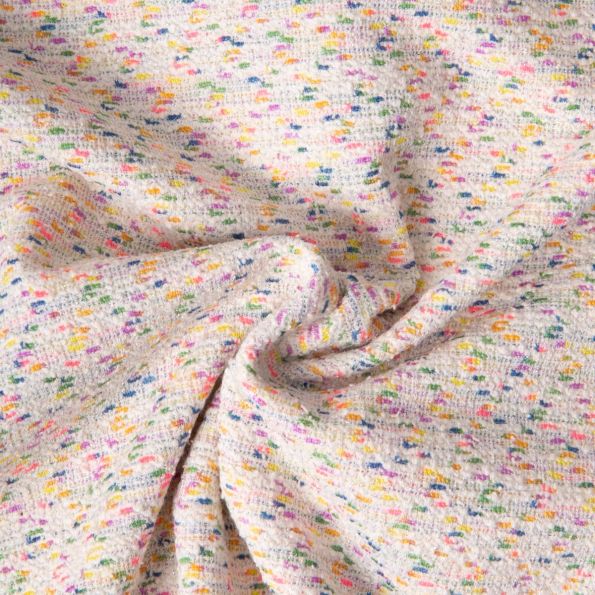 Tissu Jacquard Polycoton lurex Chanelli bleu marine sur fond Ecru - Par 10 cm