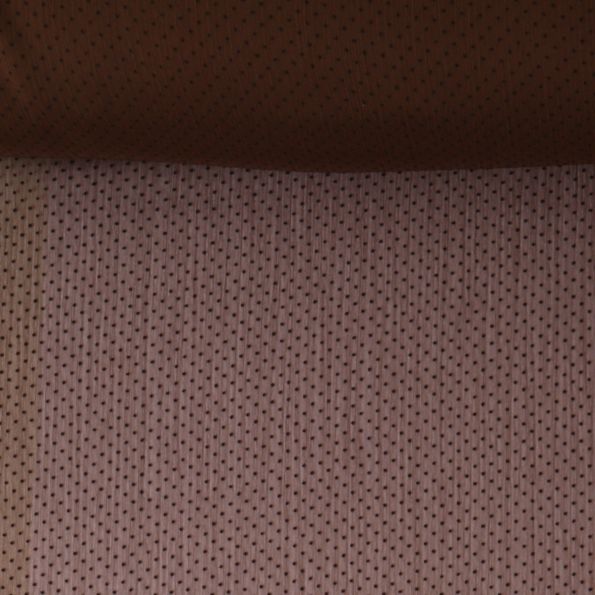 Tissu Mousseline Polyester Imprimé Mini Pois - Fond Marron Chocolat, Pois Noirs - Laize 148 Cm, Vendu Au 50 Cm - 2