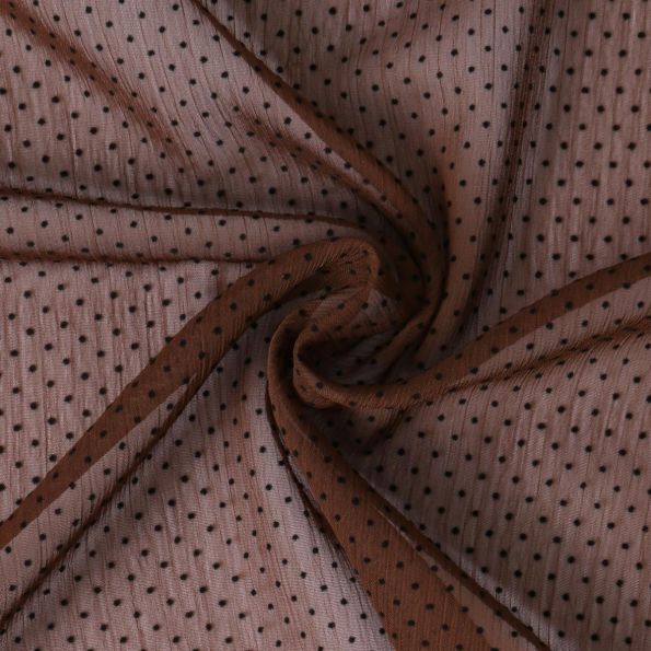 Tissu Mousseline  texturé Mini pois sur fond Marron chocolat - Par 10 cm