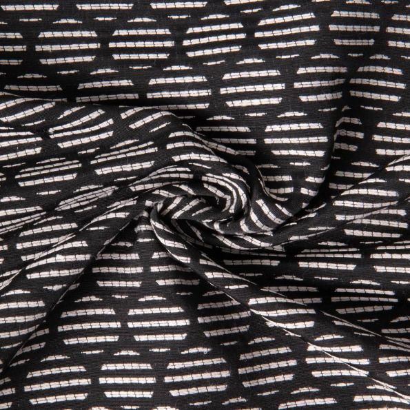 Tissu Jacquard Polycoton Pois rayés blancs sur fond Noir - Par 10 cm