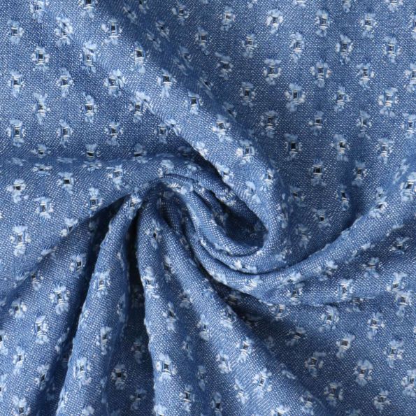 Tissu Jean Denim plumetis ajouré Bleu - Par 10 cm