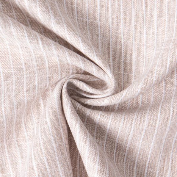 Tissu Polycoton aspect Lin rayé Beige chiné - Par 10 cm