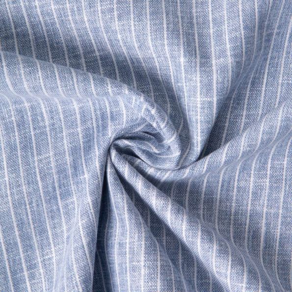 Tissu Polycoton aspect Lin rayé Bleu ciel - Par 10 cm