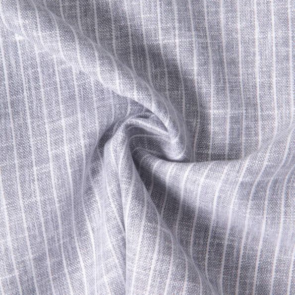 Tissu Polycoton aspect Lin rayé Bleu gris - Par 10 cm
