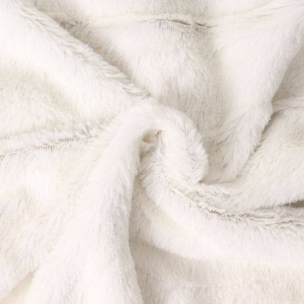 Tissu Fausse fourrure Ecru envers Jersey Gris anthracite chiné - Par 10 cm