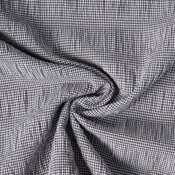 Tissu Polyviscose Seersucker aspect Lin lavé Suzy carreaux Blanc sur fond Noir - Par 10 cm