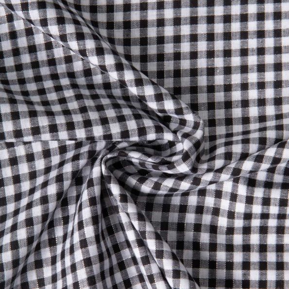Tissu Coton Tartan Ecossais Lurex Noir sur fond Blanc - Par 10 cm