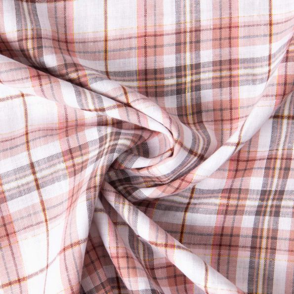 Tissu Coton Tartan Ecossais Pastel Lurex sur fond Blanc - Par 10 cm