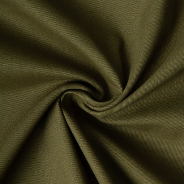 Tissu Coton Sergé légèrement extensible uni Vert kaki - Par 10 cm