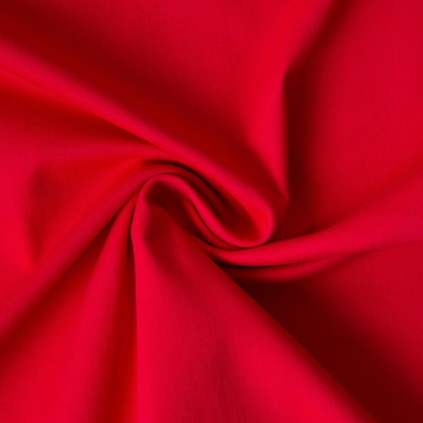 Tissu Coton Sergé légèrement extensible uni Rouge - Par 10 cm