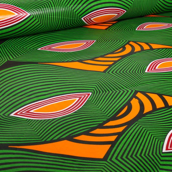 Tissu Wax africain n° 702 sur fond Vert - Par 10 cm