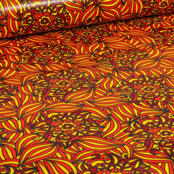 Tissu Wax africain n° 705 sur fond Orange - Par 10 cm