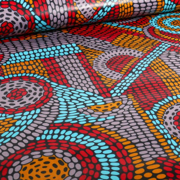 Tissu Wax africain n° 712 sur fond Noir - Par 10 cm