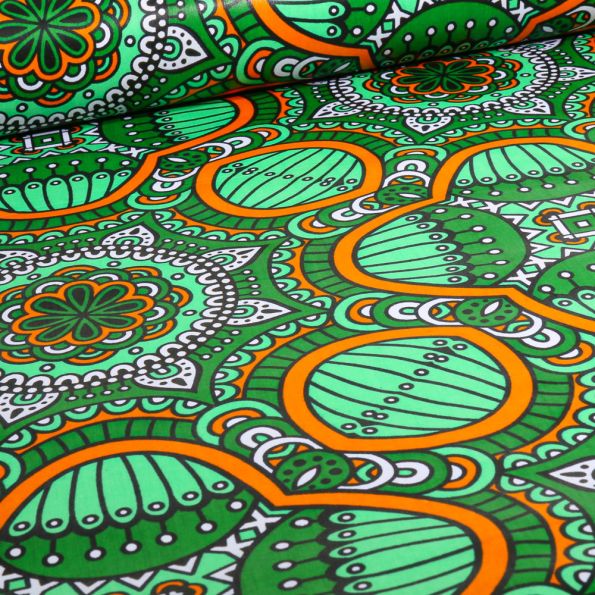 Tissu Wax africain n° 721 sur fond Vert - Par 10 cm