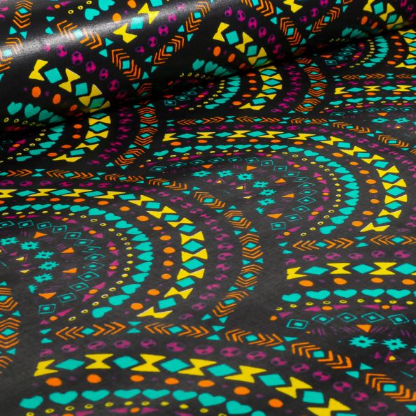 Tissu Wax africain n° 730 sur fond Noir - Par 10 cm