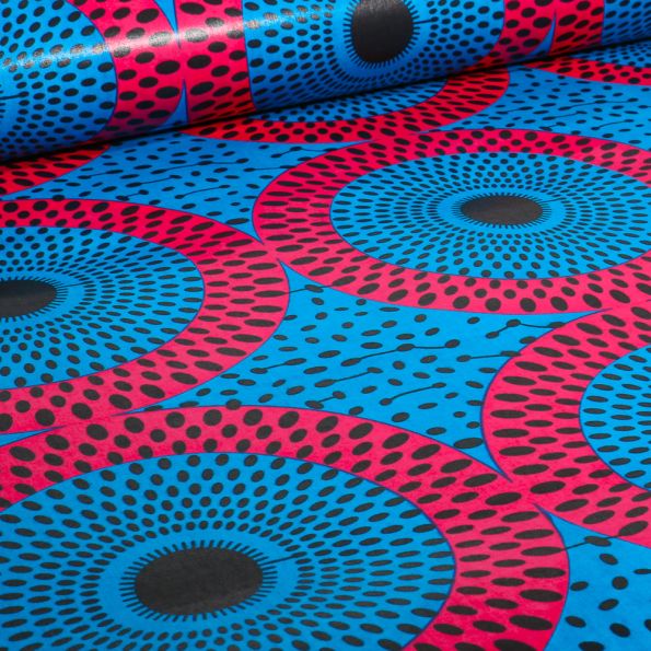 Tissu Wax africain n° 734 sur fond Bleu - Par 10 cm