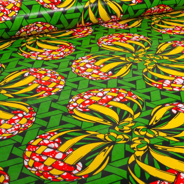 Tissu Wax africain n° 735 sur fond Vert - Par 10 cm