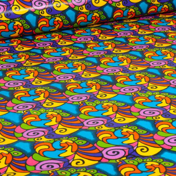 Tissu Wax africain n° 736 sur fond Bleu - Par 10 cm