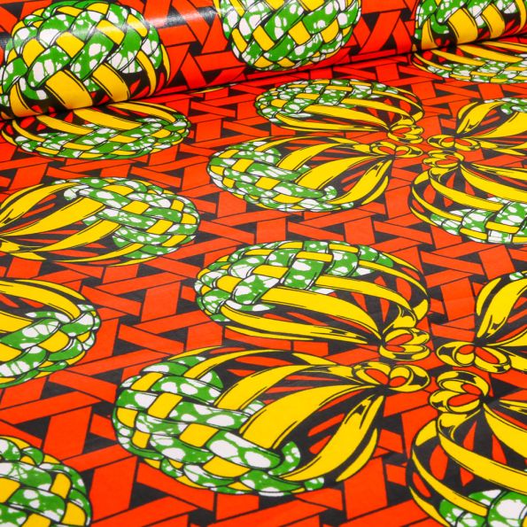 Tissu Wax africain n° 737 sur fond Orange - Par 10 cm