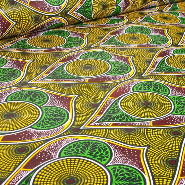 Tissu Wax africain n° 740 sur fond Bordeaux - Par 10 cm