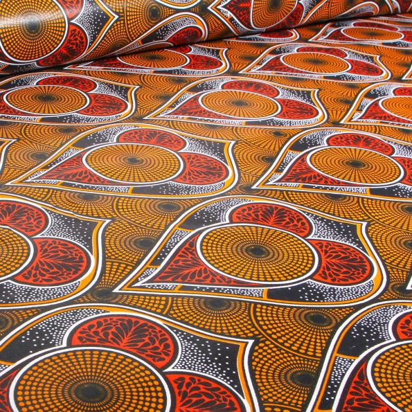 Tissu Wax africain n° 742 sur fond Noir - Par 10 cm