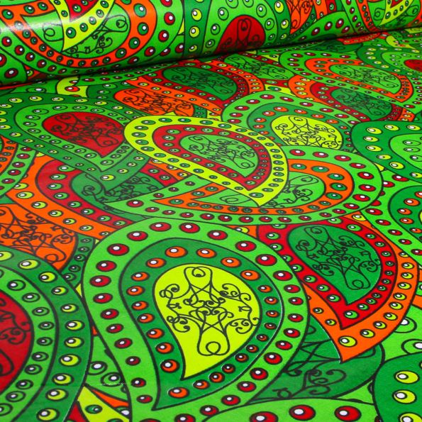 Tissu Wax africain n° 751 sur fond Vert - Par 10 cm