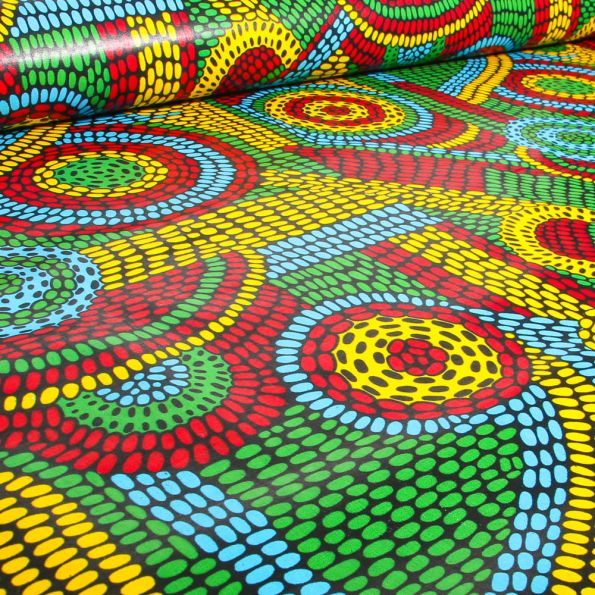 Tissu Wax africain n° 753 sur fond Vert - Par 10 cm