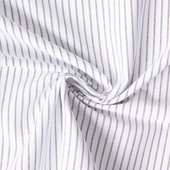 Tissu Coton aspect Lin Emy rayures Gris sur fond Blanc - Par 10 cm