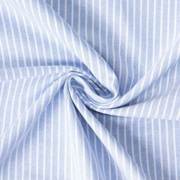 Tissu Coton aspect Lin Emy rayures Blanc sur fond Bleu ciel - Par 10 cm
