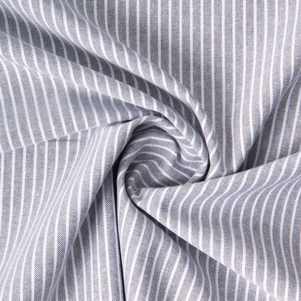 Tissu Coton aspect Lin Emy rayures Blanc sur fond Gris ardoise - Par 10 cm