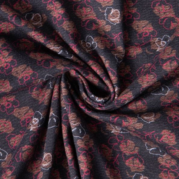 Tissu Viscose twill Ava fleurs nocturne sur fond Bleu nuit - Par 10 cm