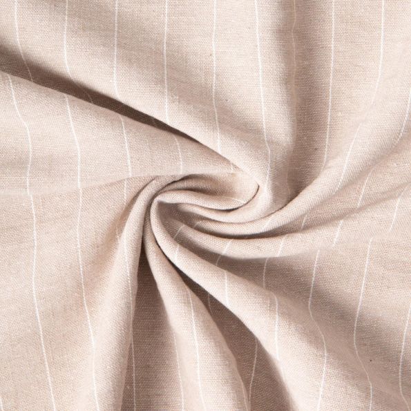 Tissu Polyviscose Lin lavé Clémence fines rayures Blanc sur fond Naturel - Par 10 cm
