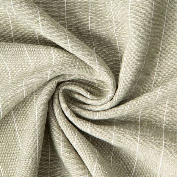 Tissu Polyviscose Lin lavé Clémence fines rayures Blanc sur fond Vert amande - Par 10 cm