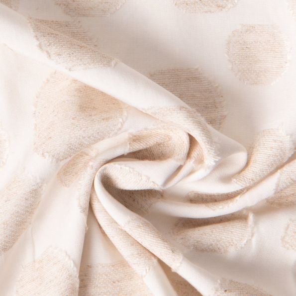 Tissu Jacquard de Viscose Lin Léontine grands pois texturés sur fond Blanc cassé - Par 10 cm