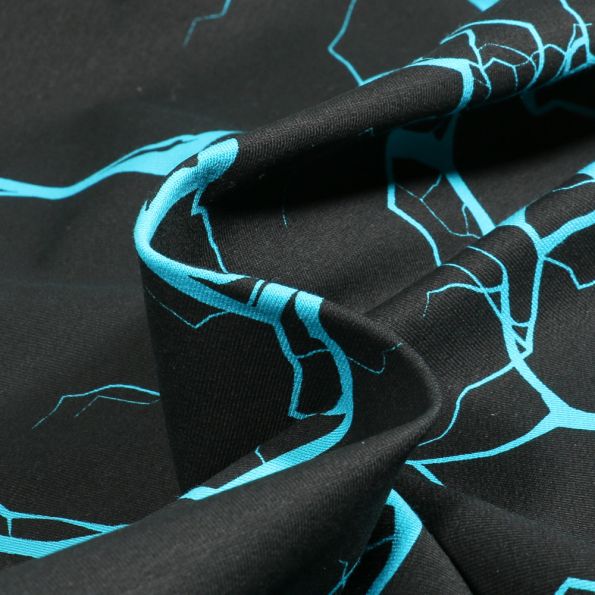 Tissu Jersey Coton Marbre Bleu sur fond Noir - Par 10 cm