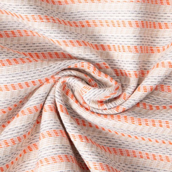 Tissu Jacquard Polycoton lurex Neela rayures Orange et Grise sur fond Saumon - Par 10 cm
