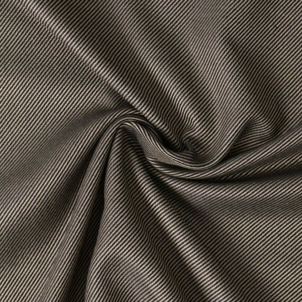 Tissu twill Bamboo et polyester recyclé rayures Noires sur fond Beige - Par 10 cm
