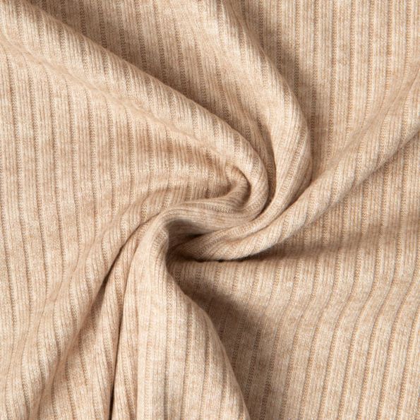 Tissu Jersey Maille côtelé uni Beige chiné - Par 10 cm