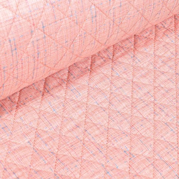 Tissu Doudoune matelassé London Chiné sur fond Rose - Par 10 cm