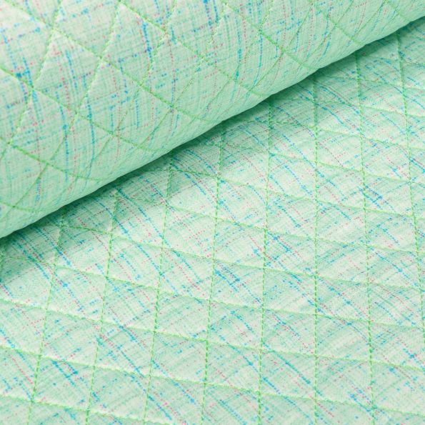 Tissu Doudoune matelassé London Chiné sur fond Vert menthe - Par 10 cm