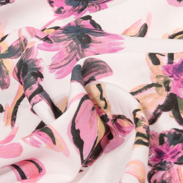 Tissu Tencel  Leyna sur fond Blanc cassé - Par 10 cm