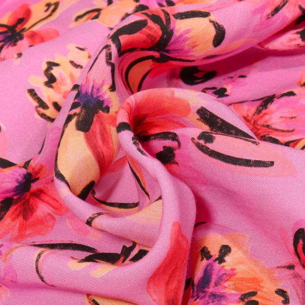 Tissu Tencel Leyna sur fond Rose - Par 10 cm