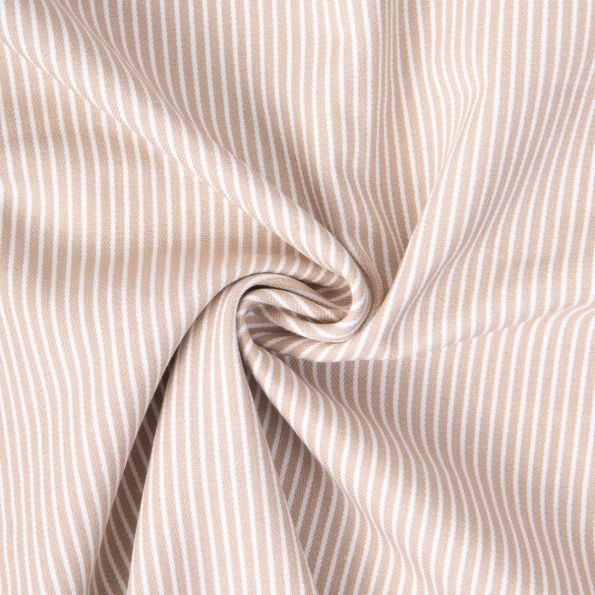 Tissu Jean Denim Coton rayé Blanc sur fond Beige - Par 10 cm