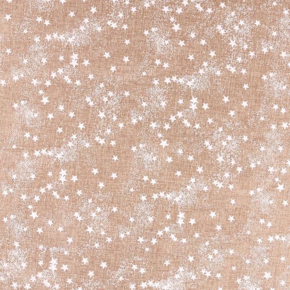 Tissu Toile de jute Etoiles blanches sur fond Naturel - Par 10 cm