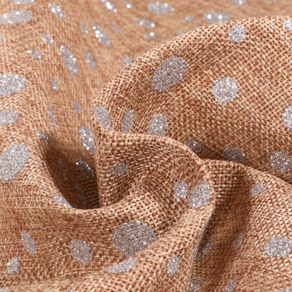 Tissu Toile de jute Pois pailleté argenté sur fond Naturel - Par 10 cm