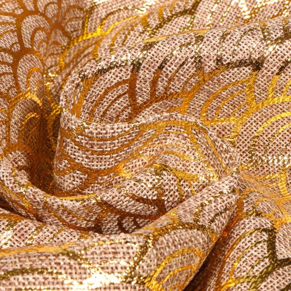 Tissu Toile de jute Sushi doré sur fond Naturel - Par 10 cm