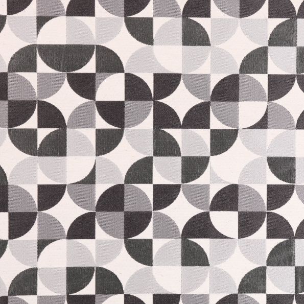 Tissu Jacquard Motifs géométriques Noirs et gris sur fond Ecru - Par 10 cm