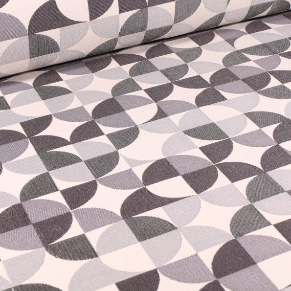 Tissu Jacquard  Formes abstraites sur fond Blanc cassé - Par 10 cm