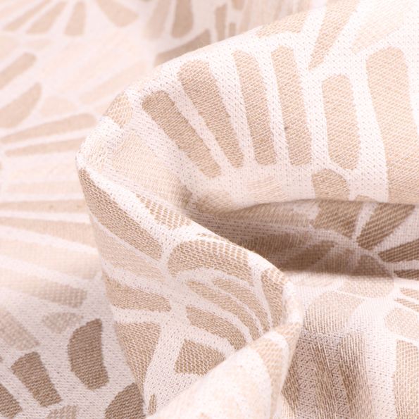 Tissu Toile jacquard Caramel beige sur fond Blanc cassé - Par 10 cm